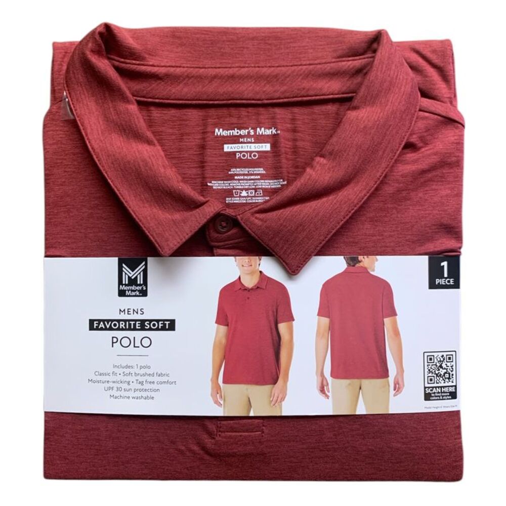 Burgundy - Member's Mark Mens Favorite Soft Polo, Classic Fit, Tag-Free, Polyest